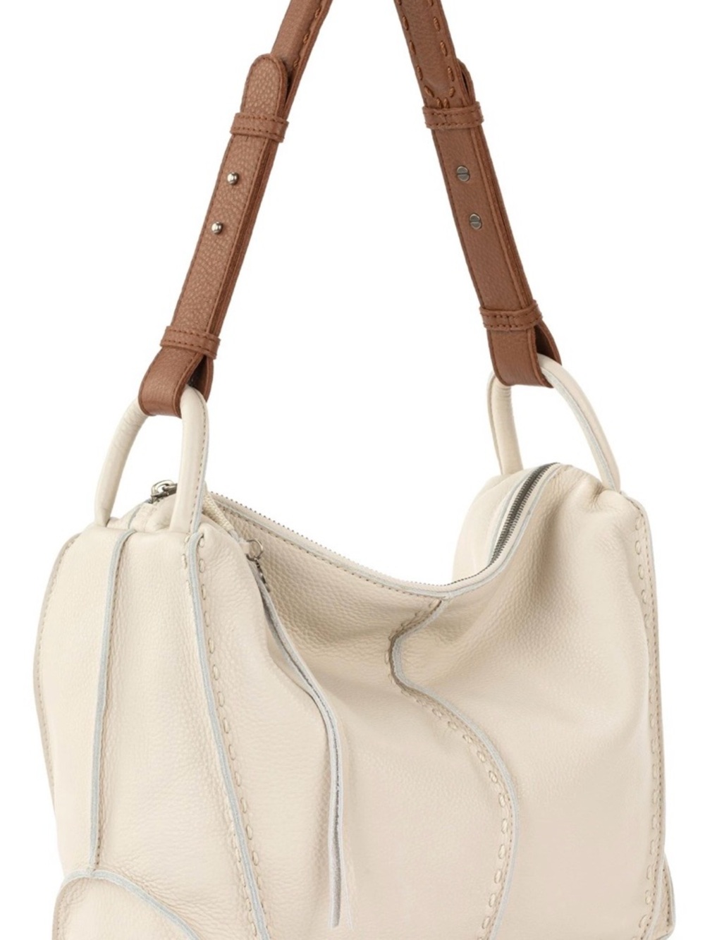 The Sak Los Feliz Hobo Cream Leather with Brown Shoulder Strap - Picture 2 of 16
